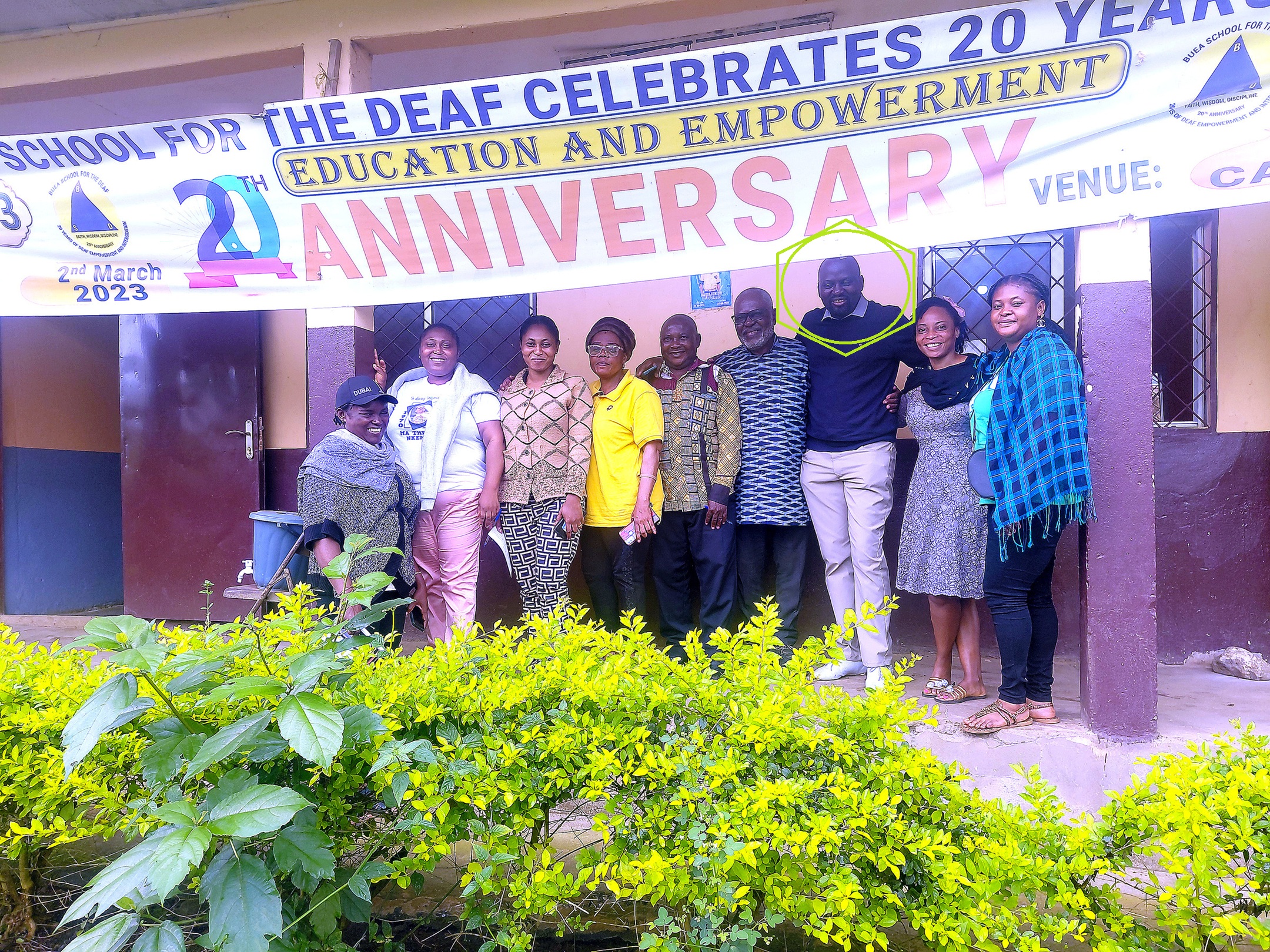 The Founder/CEO of Michael GG Foundation during a working visit to Buea School for the Deaf in 2025,  after the school's 20th anniversary in 2023.